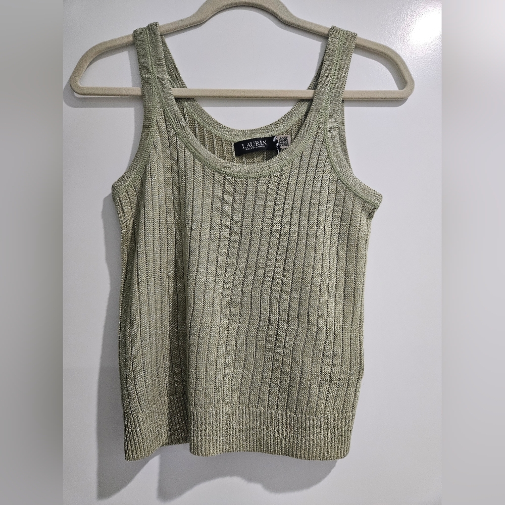 Lauren Ralph Lauren Light Green Ribbed Knit Tank Top - Picture 2 of 7